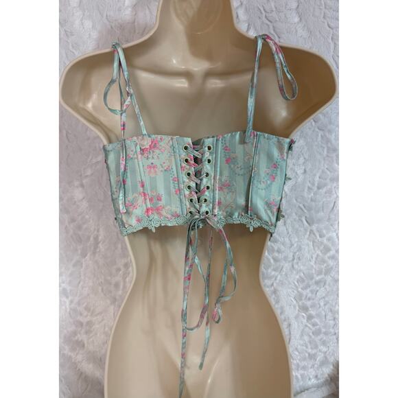 Dolls Kill Sugar Thrillz Scandal Sheet Mint Green Lace Up Corset Bustier Small - Picture 6 of 15